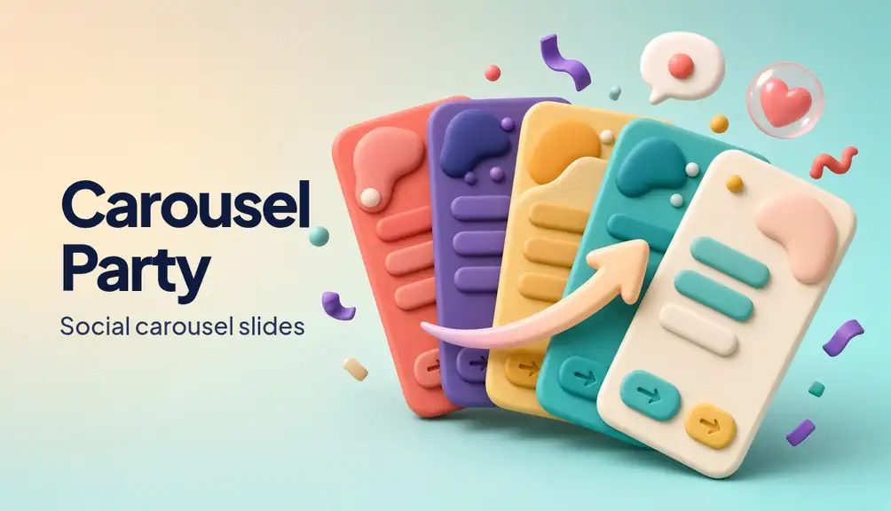 Illustrated preview of the Carousel Party social carousel template kit