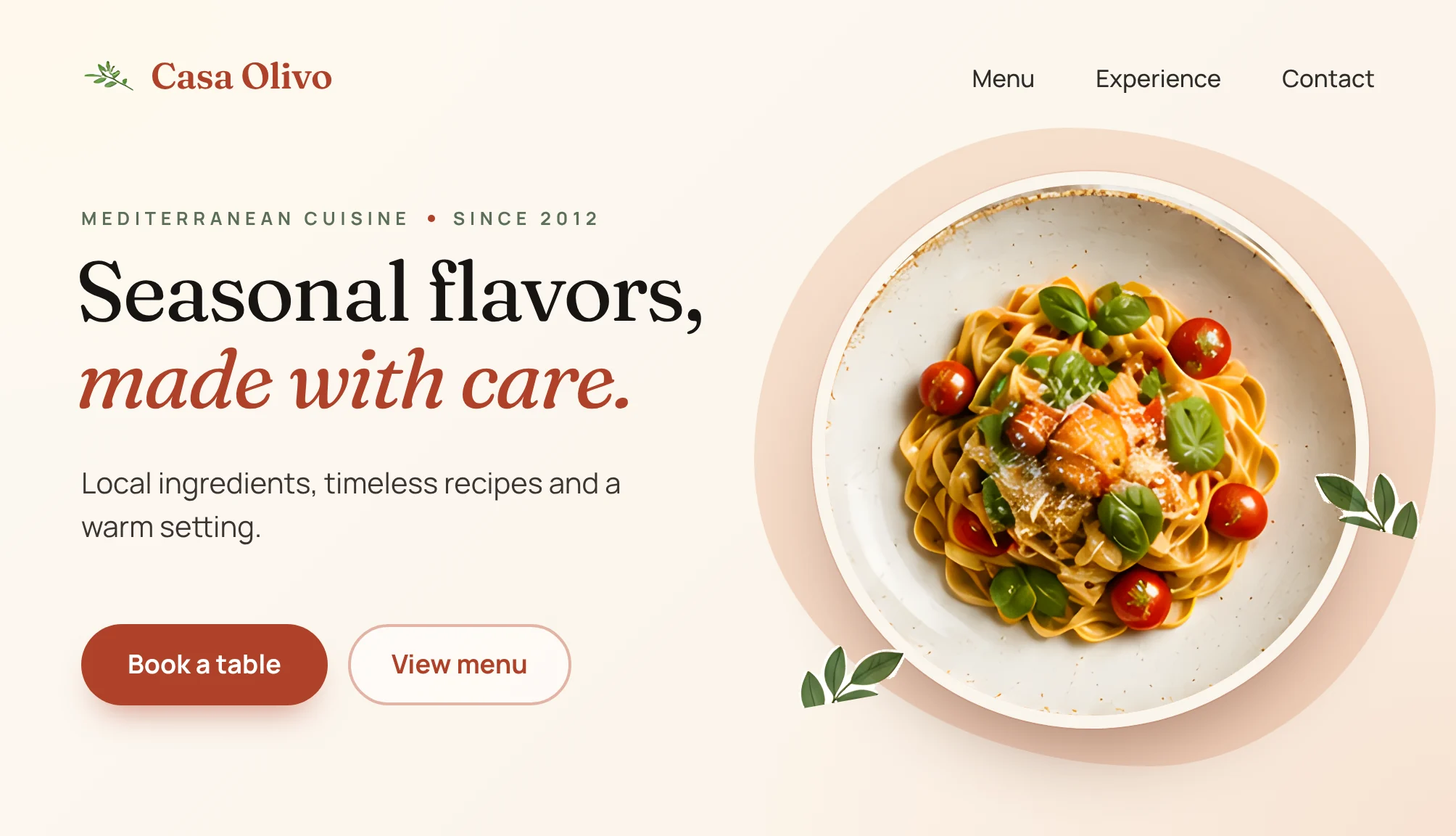 Illustrated preview of the Casa Olivo restaurant landing page