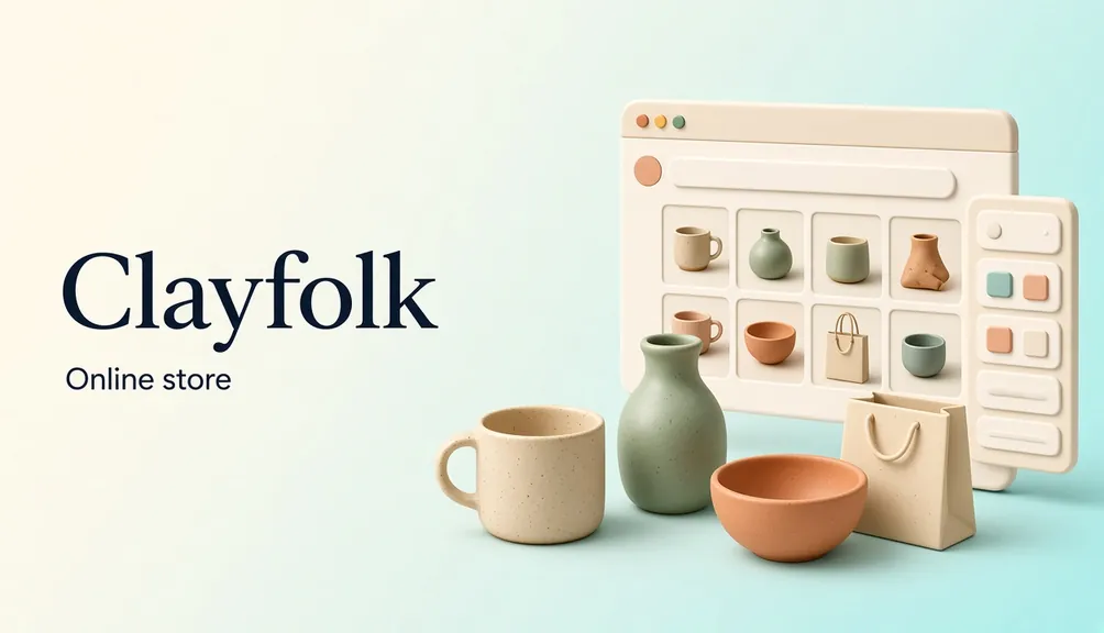 Illustrated preview of the Clayfolk e-commerce store template