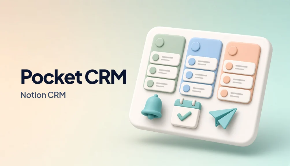 Illustrated preview of the Pocket CRM Notion CRM template for freelancers