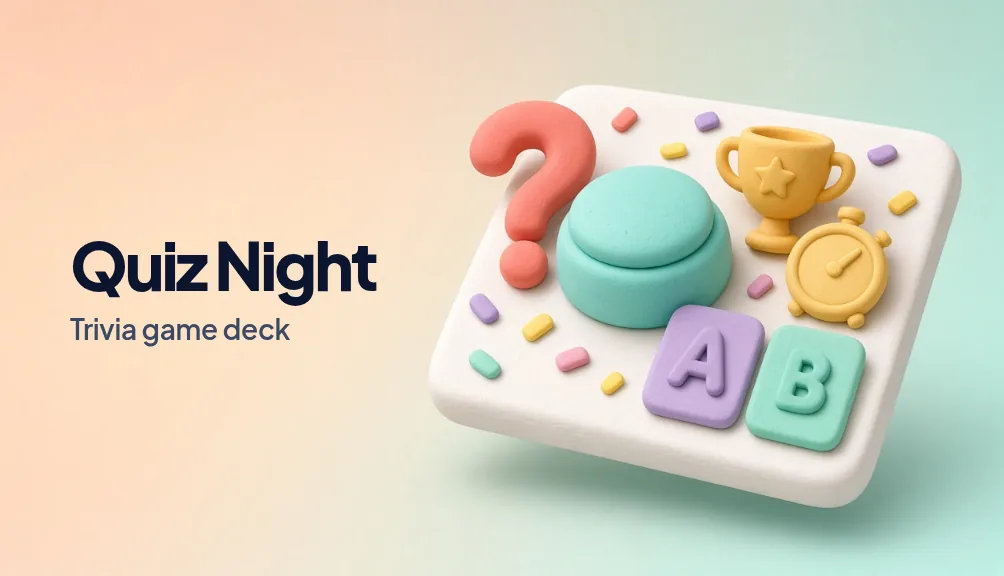 Illustrated preview of the Quiz Night trivia game presentation template
