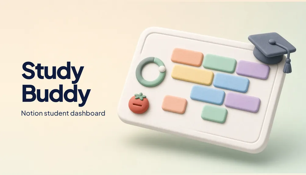 Illustrated preview of the Study Buddy Notion student dashboard template