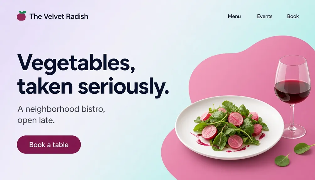 Illustrated preview of the The Velvet Radish website template