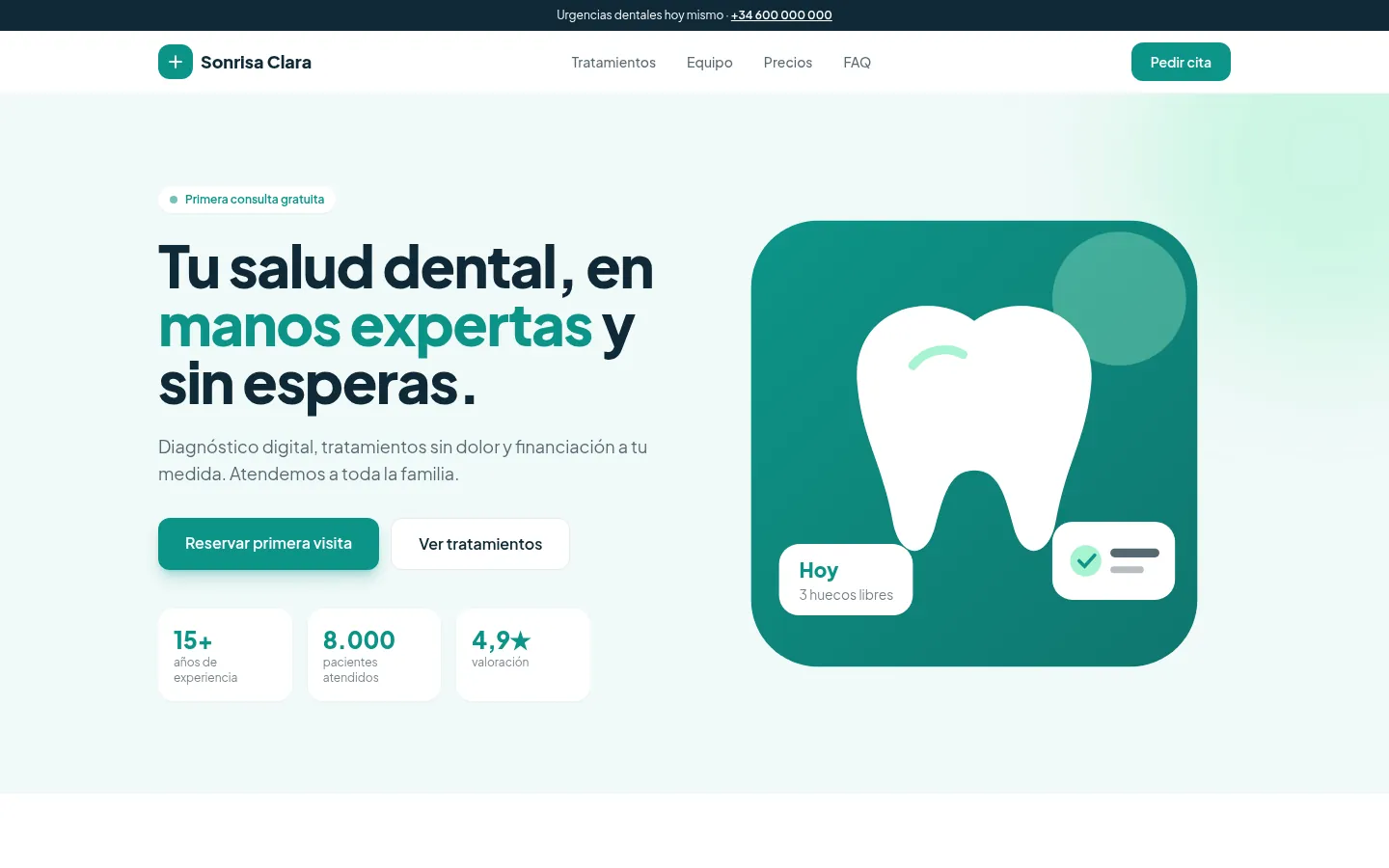 Sonrisa Clara: Clinic landing page preview